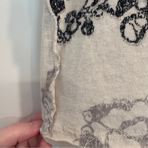 Pilcro Swing T-Shirt Cream & Black Womens Medium Linen Blend Flowy Summer Floral - Picture 5 of 12